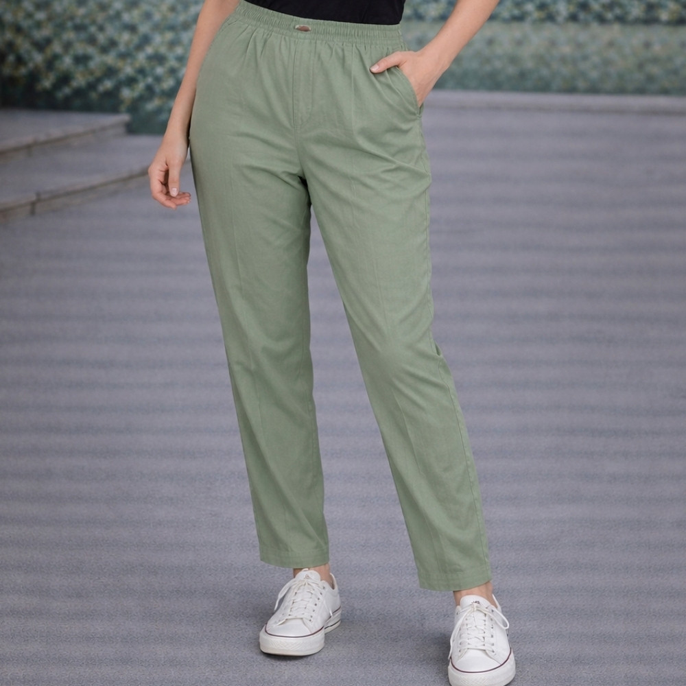 Vintage Cotton Cropped Baggy Everyday Green Casual Pants Small Classic Elements
